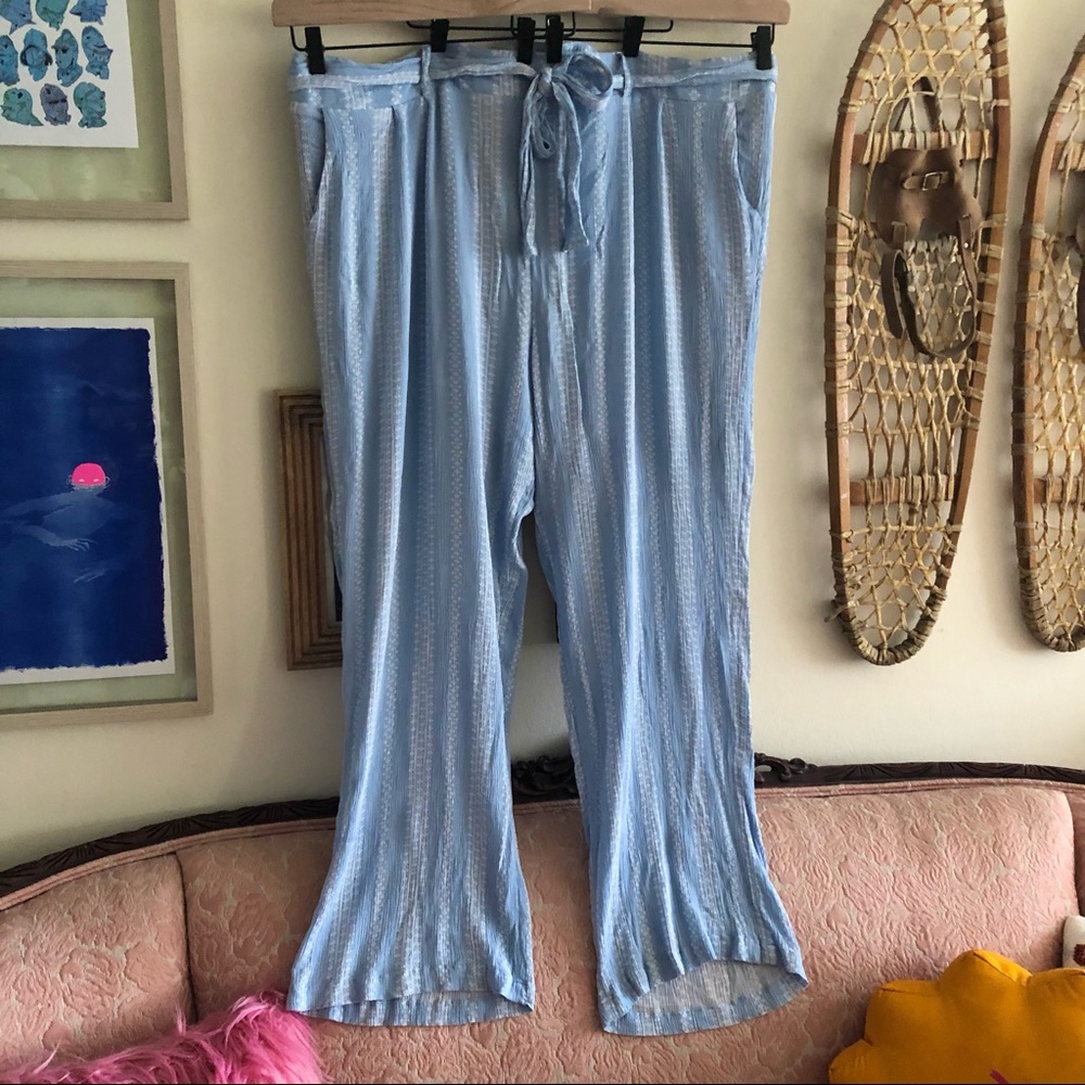 4X Wide Leg Trouser Pants Crepe Tie Belt Patterned